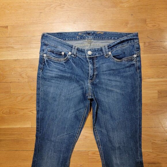 Seven7 Women's Blue Straight Leg Belt Loops Button Closure Jeans - Picture 3 of 8